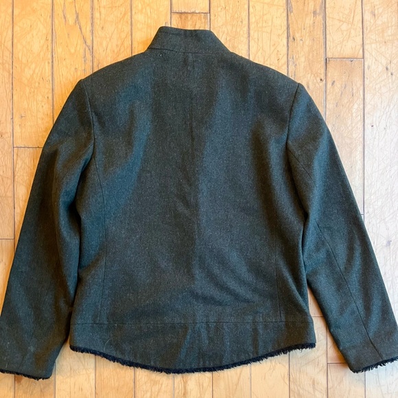 Steilmann Wool Blend Dark Green Zip-Up Jacket with Frayed Hem Detail Size 10 - Picture 6 of 7